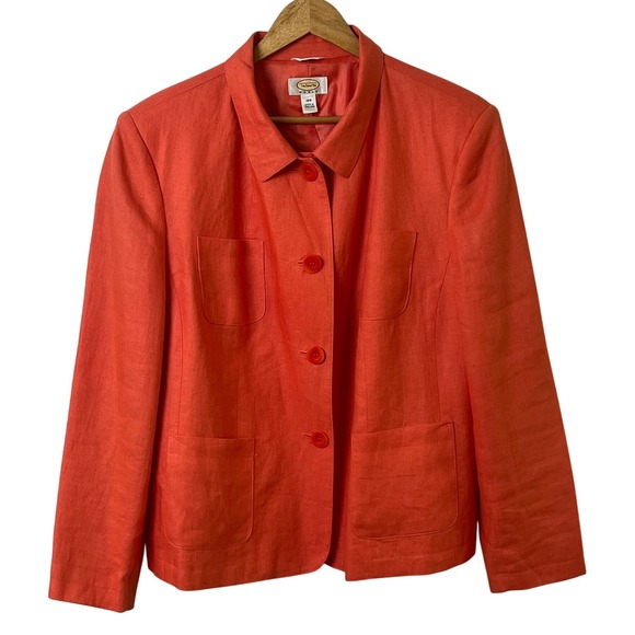 Talbots Woman's Orange Irish Linen Lined Button Blazer Jacket Size 18W Read - Picture 1 of 10